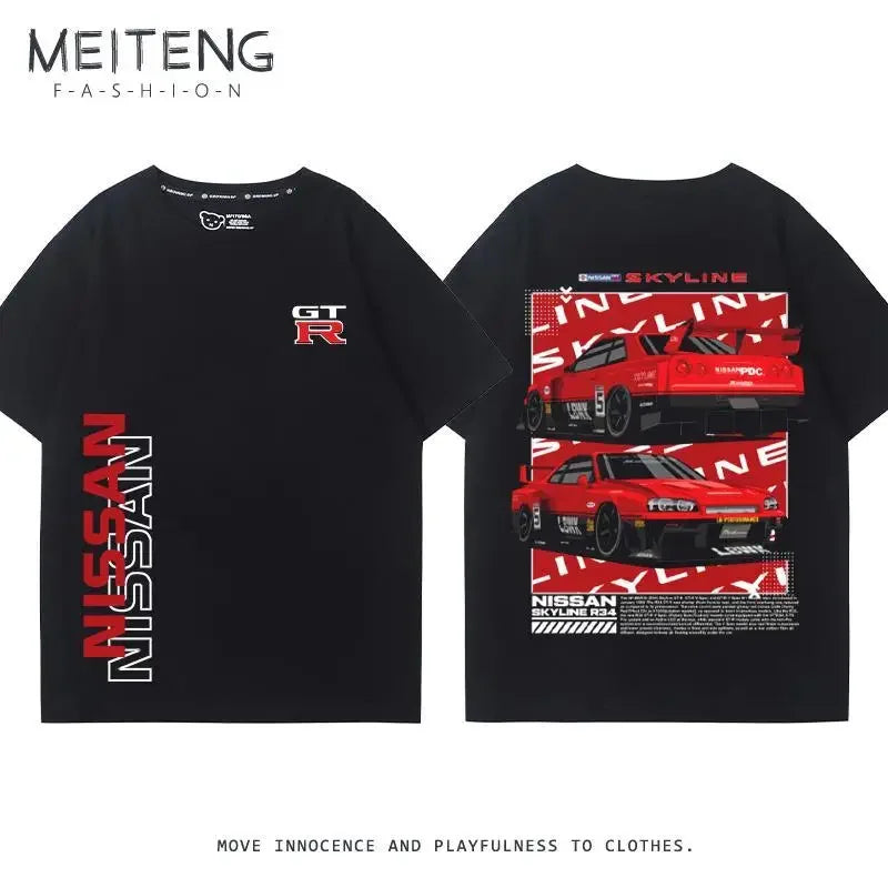 Men's Women's Summer Cotton Versatile Trend T-shirt Clothes Nissan GTR God of War R35R34 Modified Team Short-sleeved