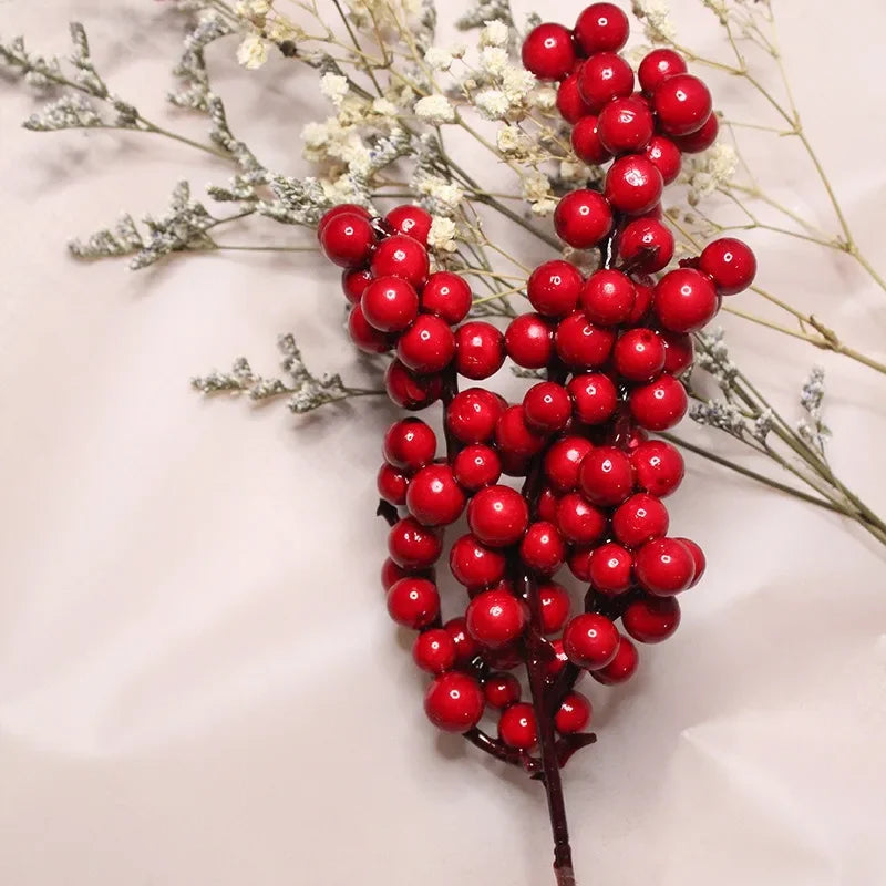 1/20PCS Artificial Berries Christmas Decoration Red Berry Branches for Xmas Tree Party Home Table Ornaments Fruit Wreath Decor