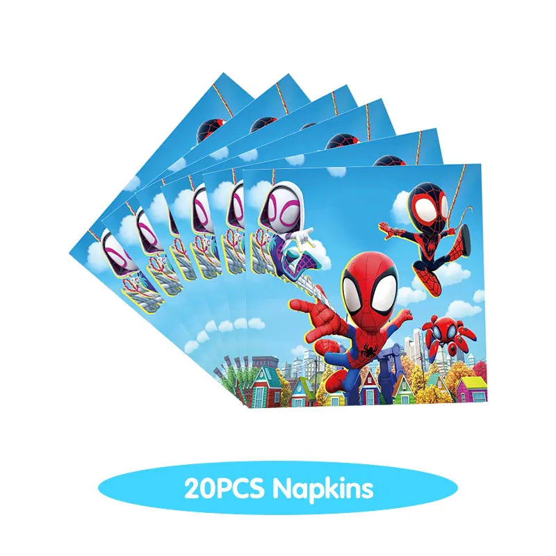 Spidey And His Amazing Friends Birthday Decoration Tableware Supplies Party Paper Cups Plates Tablecloth Banner Balloons For Kid