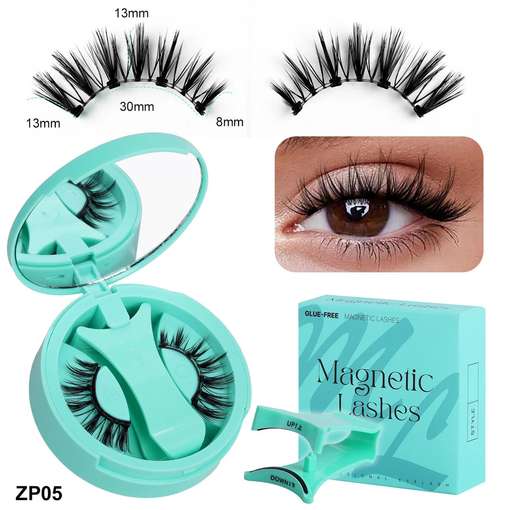 1 Pair Reusable Magnetic Eyelashes Natural Curly Fluffy Magnetic False Eyelashes No Glue Needed Lashes Makeup with Tweezer Set