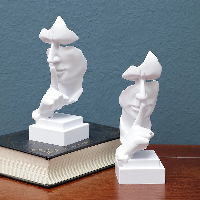 Mask Shush Gesture Ornament Finger Lip Statue Guardian Secret Home Decor Office Desktop Sculpture Gift Living Room Decoration