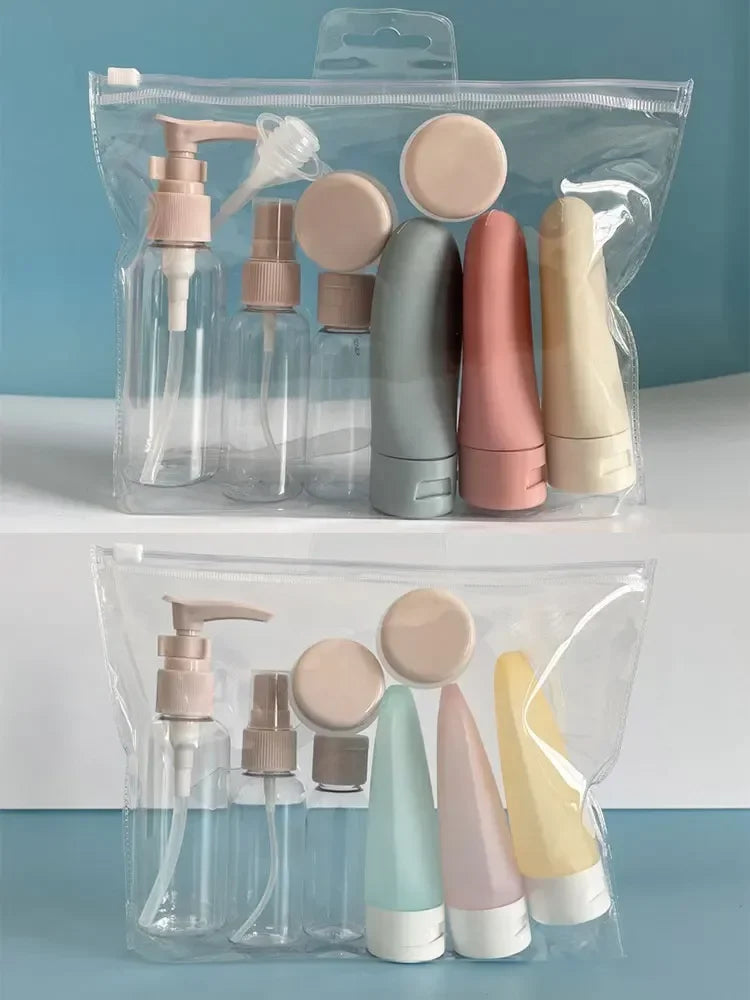 11pcs Travel Refillable Bottle Portable Silicone Empty Sub-bottling Tool Liquid Container Spray Lotion Shampoo Shower Perfume