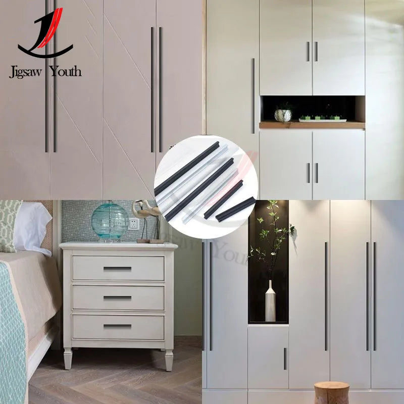 64mm-320mm Kitchen Cabinet Storage Handles Closet Wardrobe Dressers Black Door Handle Drawer Pulls Knobs Hardware accessories
