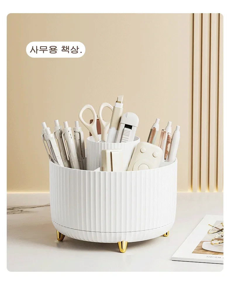 360 Degree Rotating Makeup Brush Organizer Storage Box Cosmetic Brush Holder Desktop Pen Pencil Container Organizer 1PCS