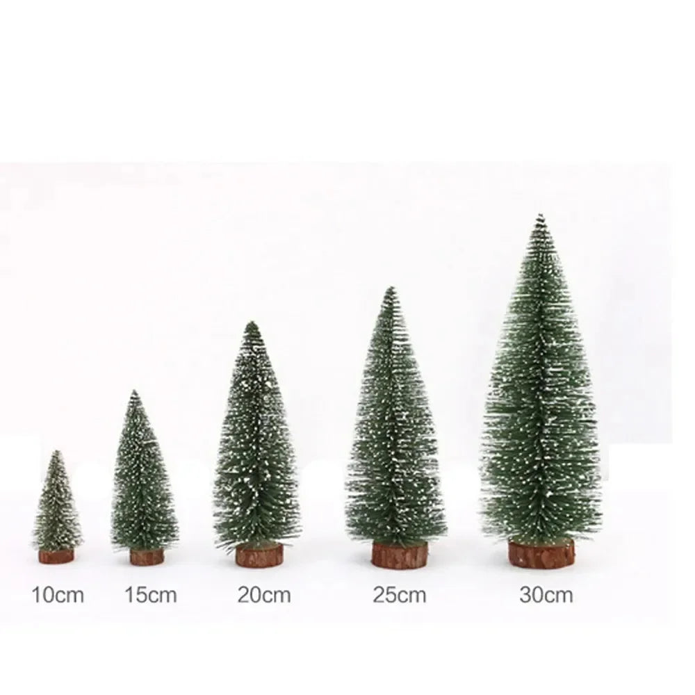 Mini Christmas Tree Decor with Snow Covered Pine DIY Ornaments Winter Snow Ornaments Trees for Xmas Party Home Party bar