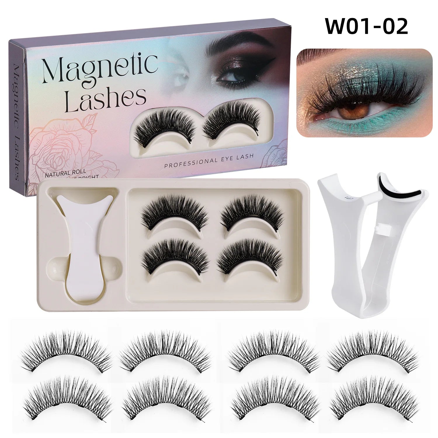 2Pairs Magnetic Eyelashes 3D Natural False Eyelash Reusable Easy Wear Eye Makeup Set Gluee-free Lashes