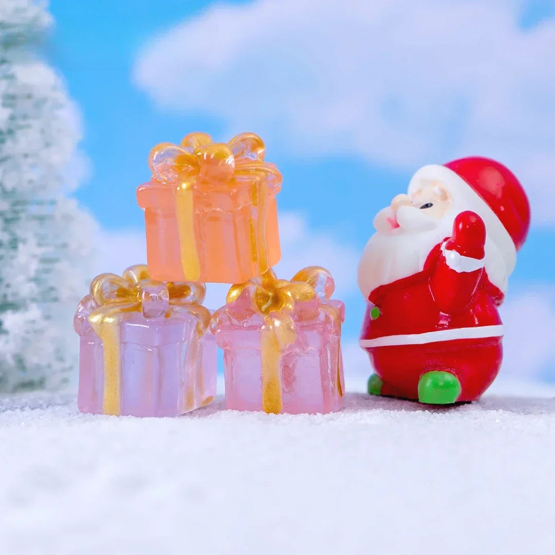 Christmas Luminous Gift Box Figurines DIY Decoration Micro Landscape Xmas Creative Luminous Small Figurines & Miniatures