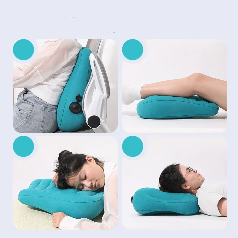 Ergonomic Inflatable Lumbar Support Pillow - Press Type Cushion, Enhances Back Comfort for Long-distance Flights & Daily Use