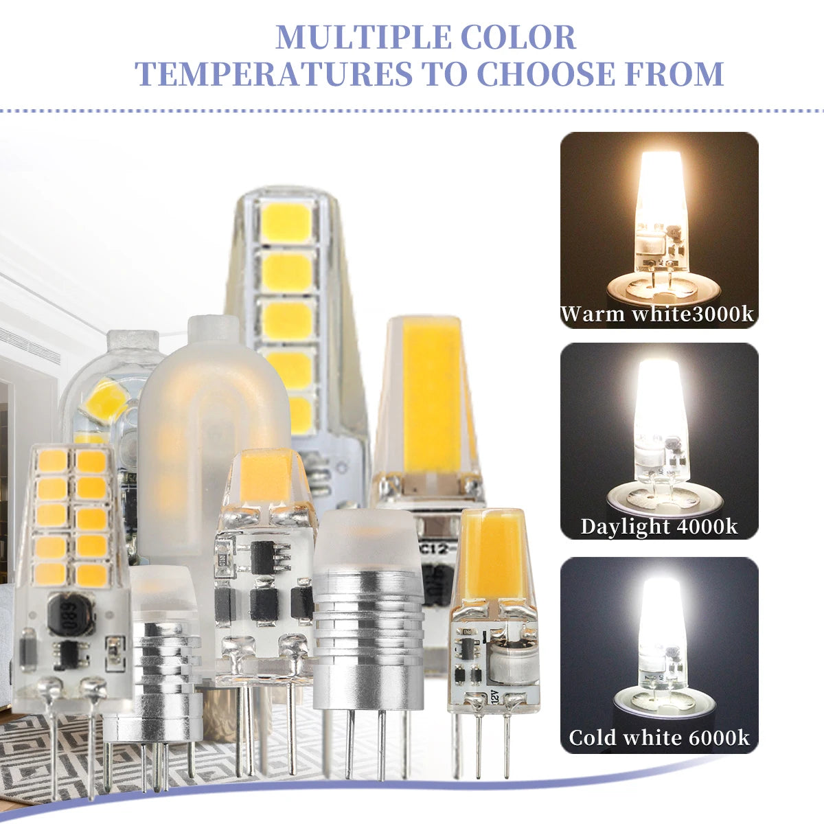 10PCS G4 12V COB LED 3W Bead Replacement Halogen 20W Bulb 3000K 4000K 6000K Light Crystal Pendant Light Replacement Light Source