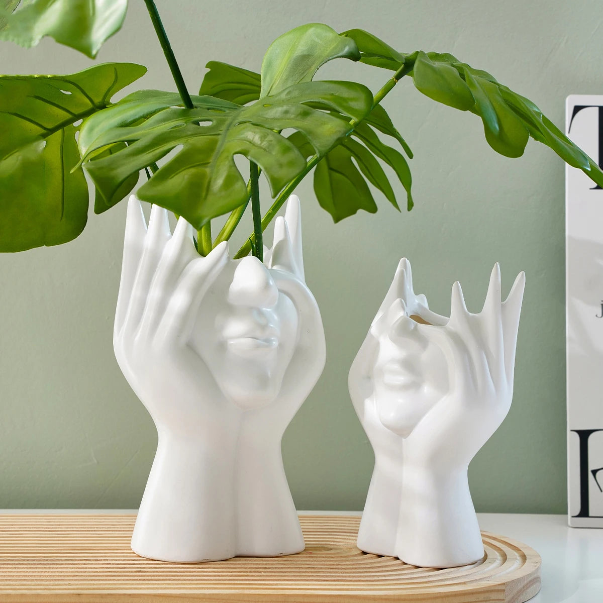 1PC, a modern and simple resin double-hand face support design household vase, which can be given as a gift