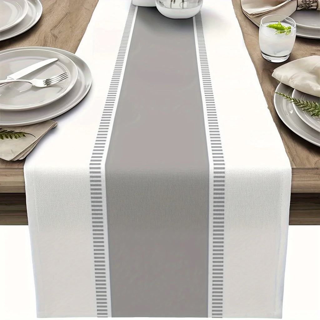 1 Piece Gray and Cyan Striped Table Runner, Modern Farmhouse Style Dining Table or Coffee Table Decoration, Perfect for Summer Parties and Living Rooms, Coffee Table Runner | Elegant Table Decoration