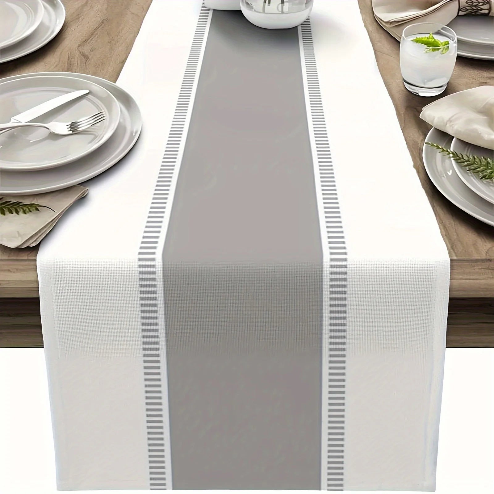 1 Piece Gray and Cyan Striped Table Runner, Modern Farmhouse Style Dining Table or Coffee Table Decoration, Perfect for Summer Parties and Living Rooms, Coffee Table Runner | Elegant Table Decoration