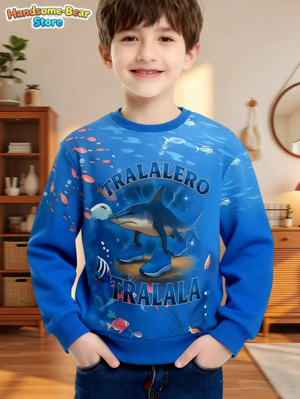 Italian Brainrot Boys Sweatshirt Autumn Long Sleeve Round Neck Hoodie Tungtung Sahur Brainrot Cartoon Children Tops Boys Clothes