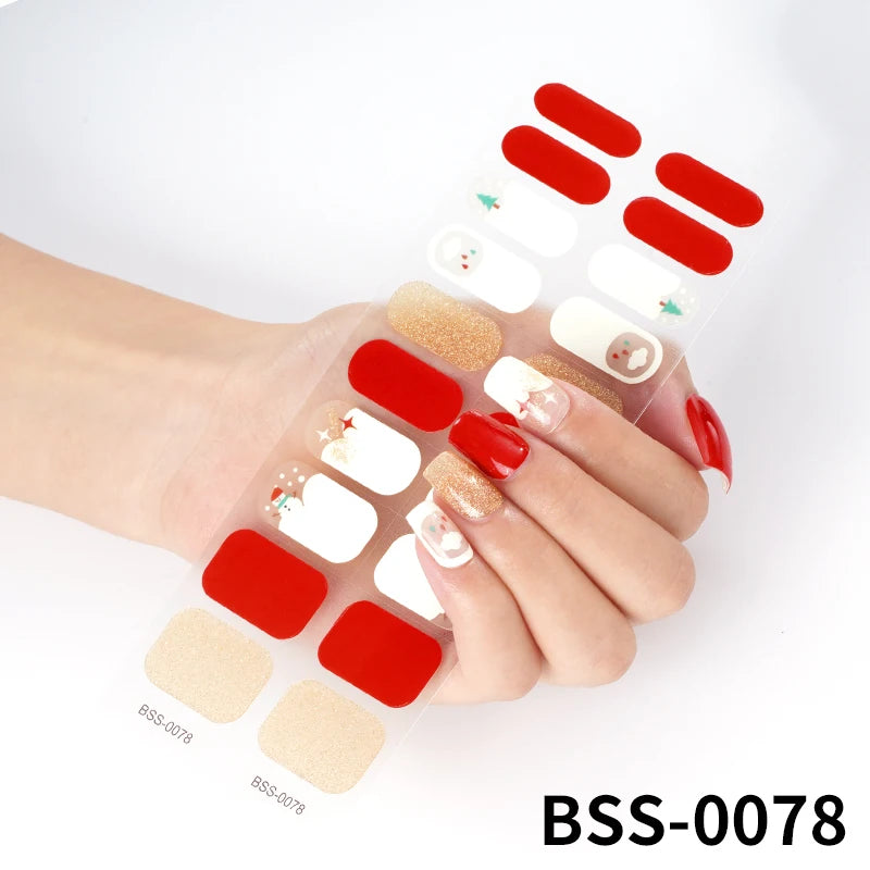 20/22tipsChristmas Semi Cured Nail Sticker UV Led Lamp Semi Cured Gel Design Nail Decals Waterproof Nail Stickers Nail Manicure