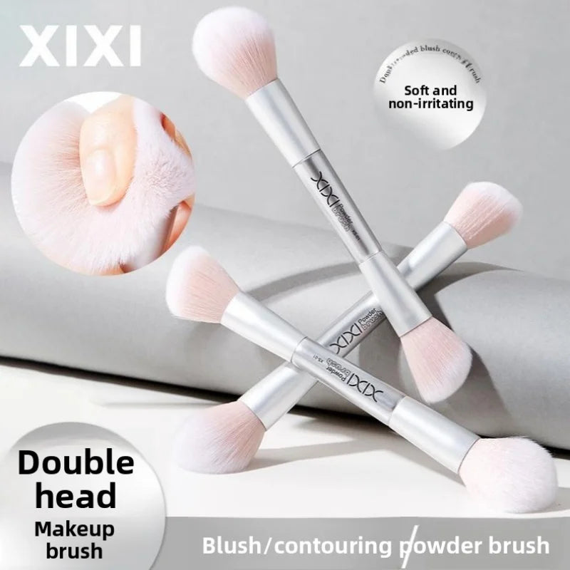 Dual Ended Face Brush - Powder/Blush/Highlighter/Contour Brush, Mini Makeup Brush Set, Portable Travel Cosmetic Tool