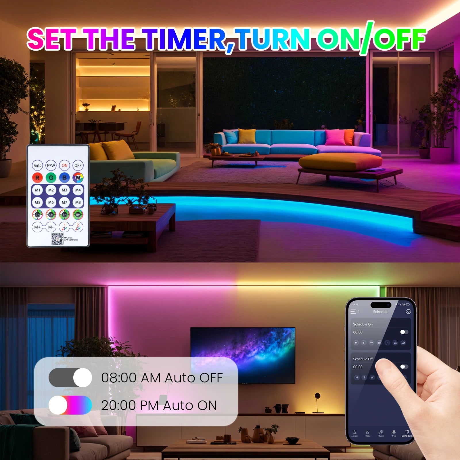 360 Glow Round RGB Neon LED Woven Strip Light 24key Bluetooth APP Remote Control 5V USB WS2812B Music Sync Waterproof Rope Decor