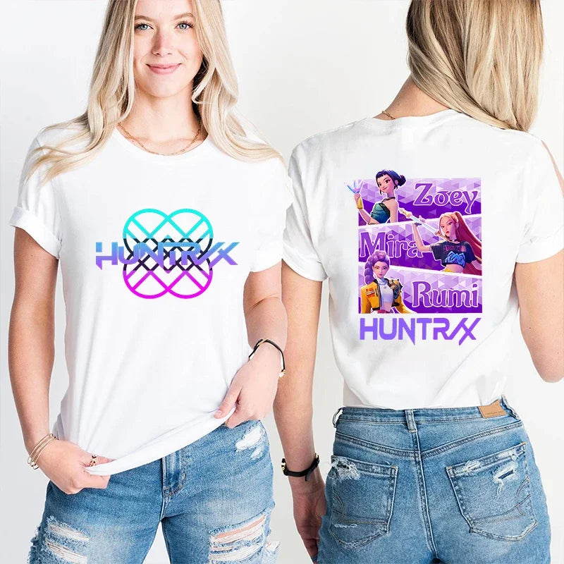 Kpop Demon Hunter HuntrX Print T-Shirts Korean Anime Tshirts Women Clothes Fashion Harajuku Kawaii T-shirt Women's Y2K Clothing