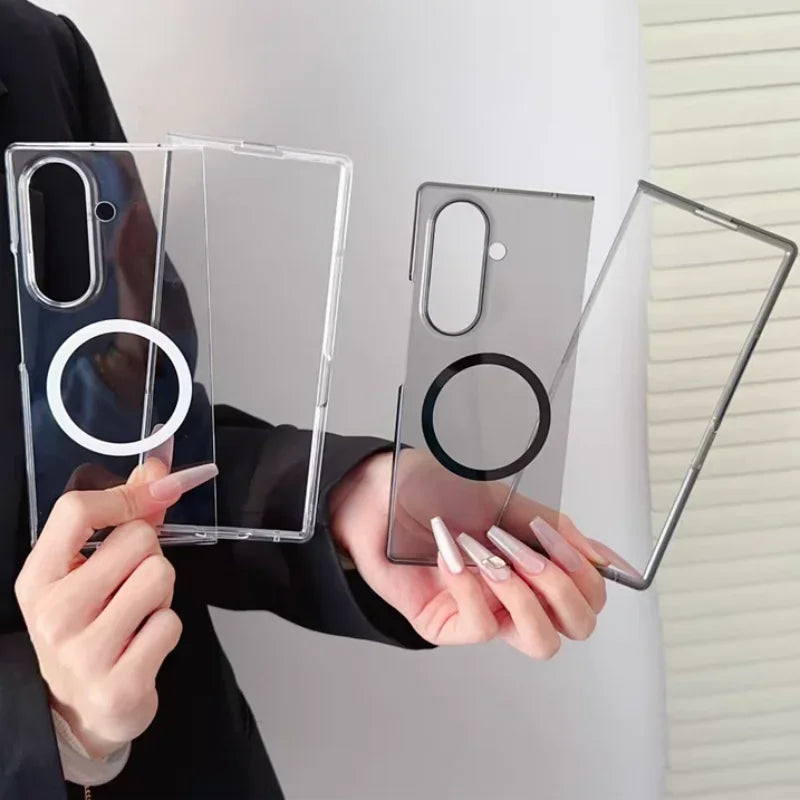 Transparent Ultra Thin Magnetic Phone Case for Samsung Galaxy Z Fold 7 6 5 4 3 Magsafe Wireless Charging Protection Cover Funda