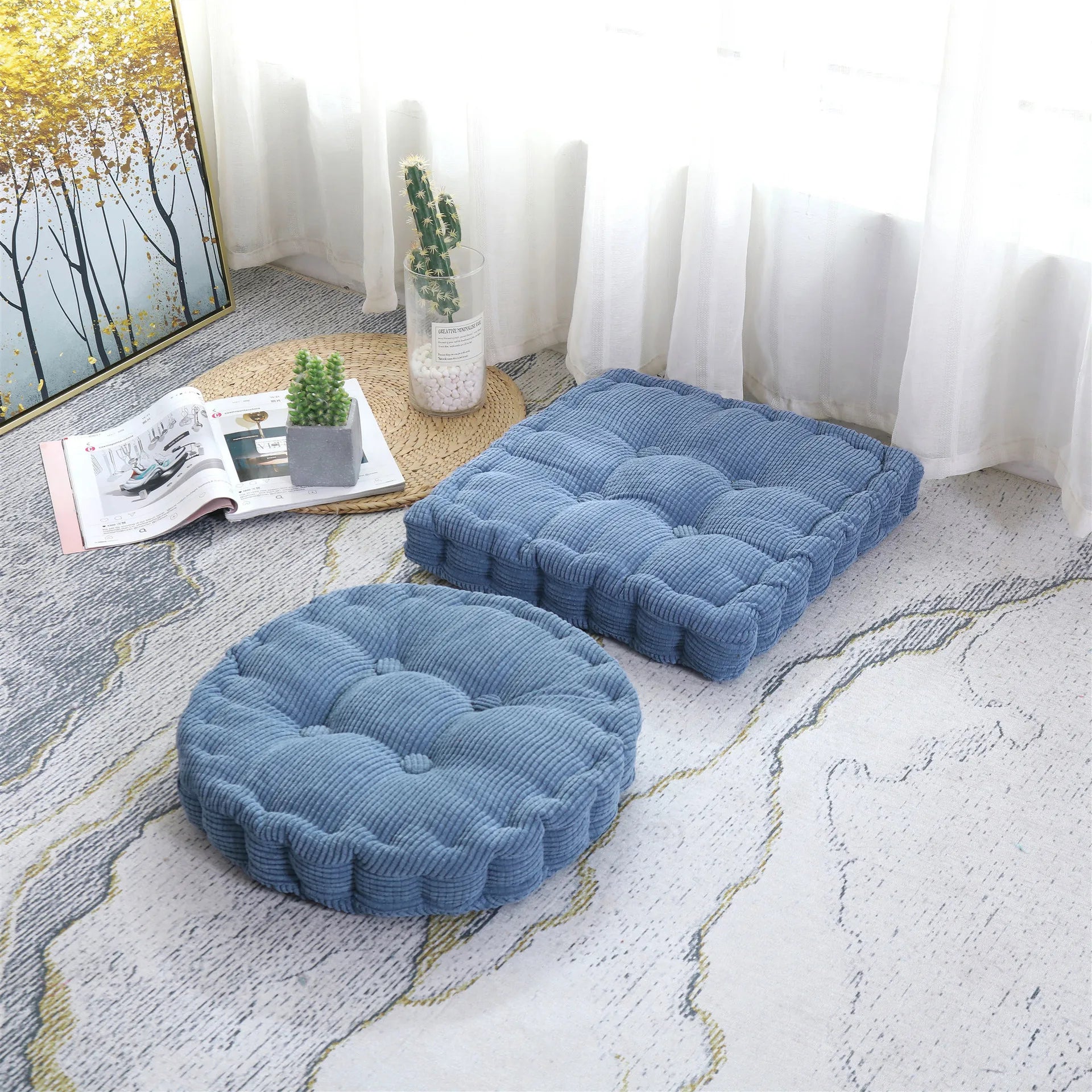 Floor Pillow Cushion Square Round Tatami Large Meditation Chair Cushions Thick Square Seat Pad Velvet Tufted Seating Pouf 방석