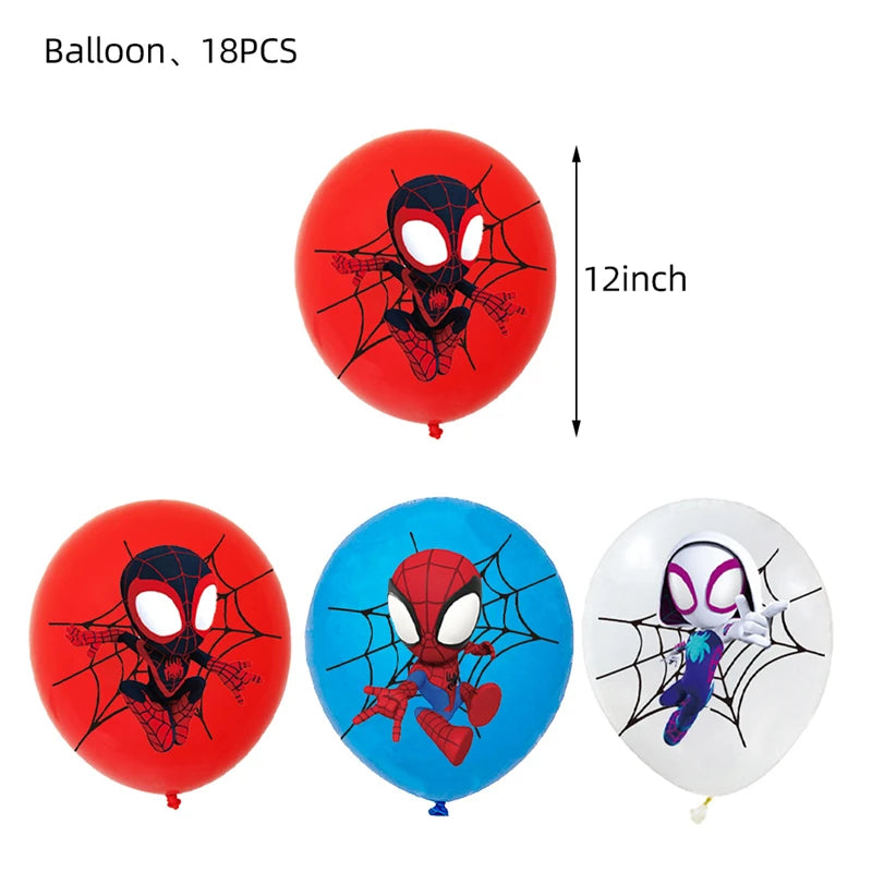 Spidey And His Amazing Friends Birthday Decoration Tableware Supplies Party Paper Cups Plates Tablecloth Banner Balloons For Kid