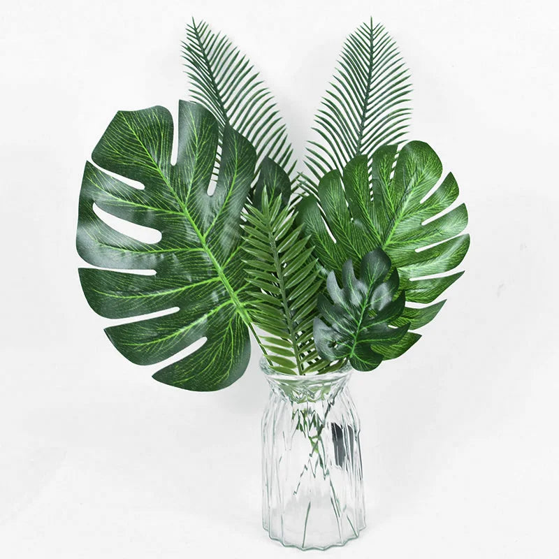 Hawaiian Artificial Tropical Palm Leaves Plant Summer Luau Aloha Jungle Theme Party Decoration Wedding Birthday Home Table Decor