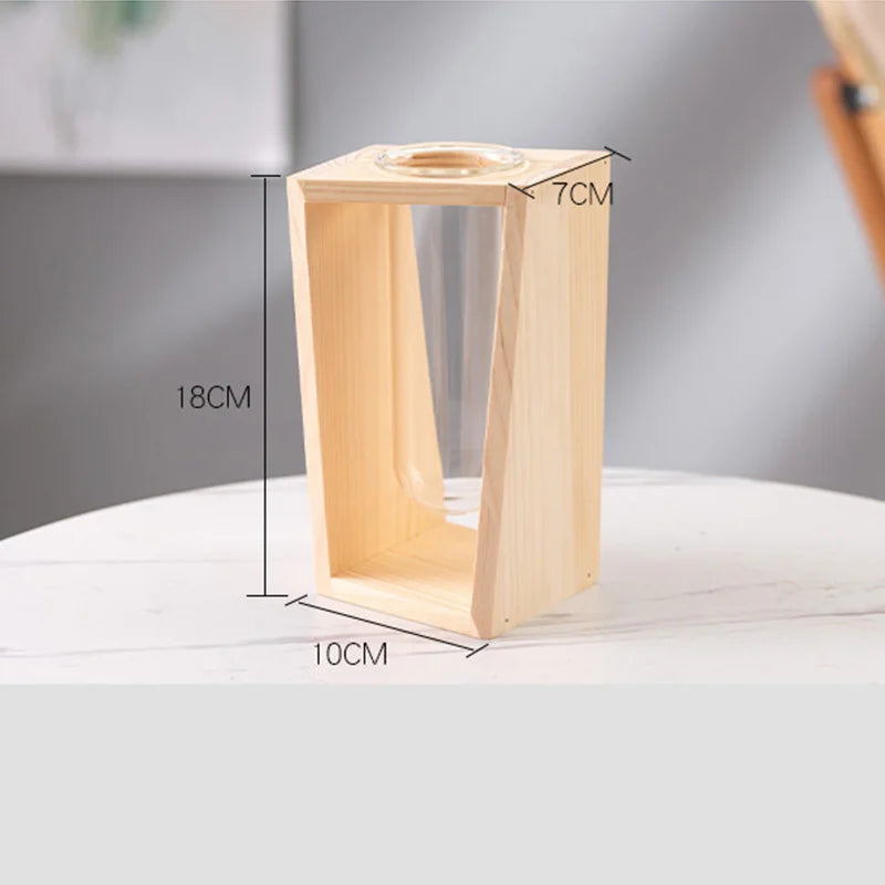 Nordic Wooden Test Tube Glass Vase Hydroponic Flower Arrangement Decorative Vase Ornaments Dry Flower Container for Home Office