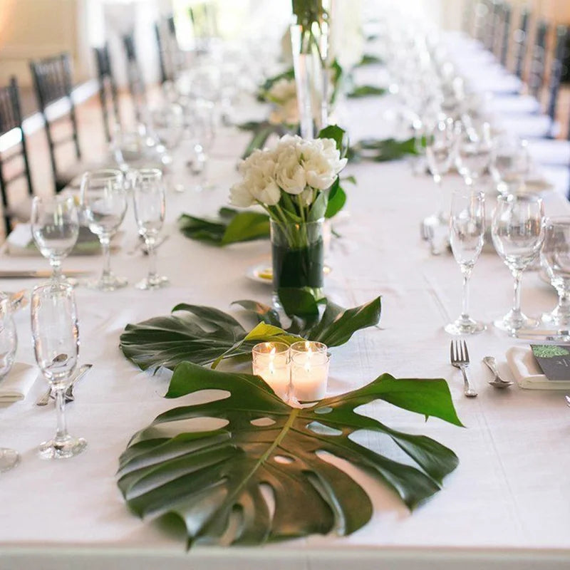 24PCS Artificial Tropical Palm Leaves Hawaiian Safari Jungle Party Decor Hawaii Summer Birthday Wedding Table Decor Fake Plant