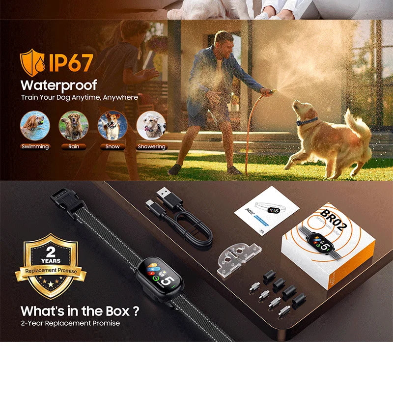 New Pet Dog Barking Collar with Sound Vibration Shock IP67 Waterproof Functions Smart Dog Sound Recognition System TFT screen