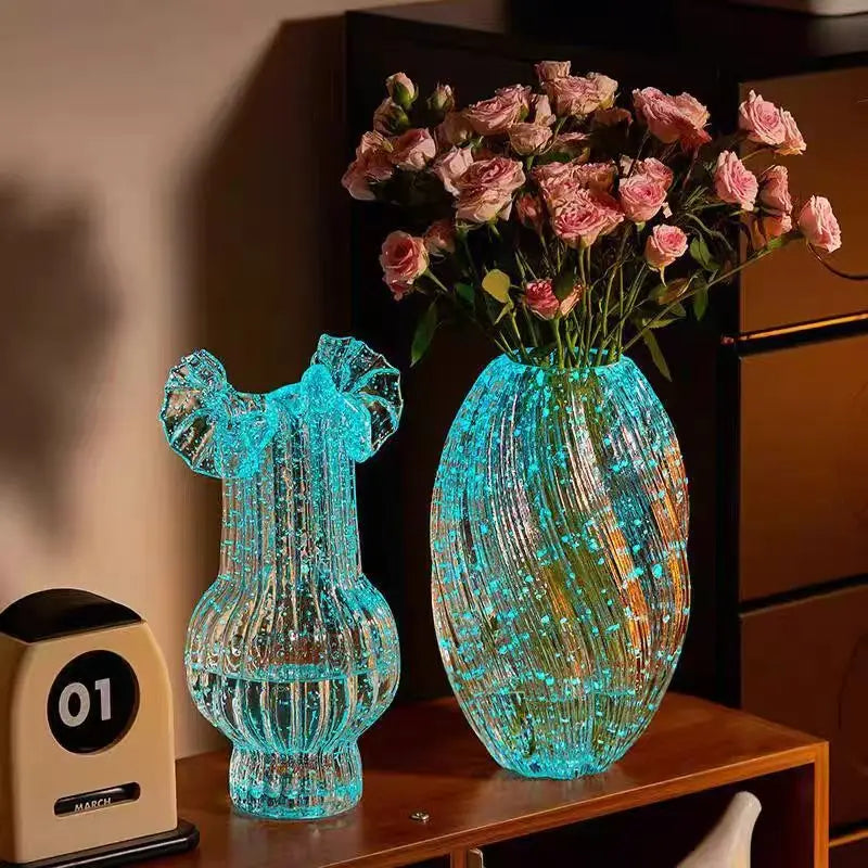Pleated skirt luminous fluorescent glass vase flower arrangement high value creative simple water rose lily device