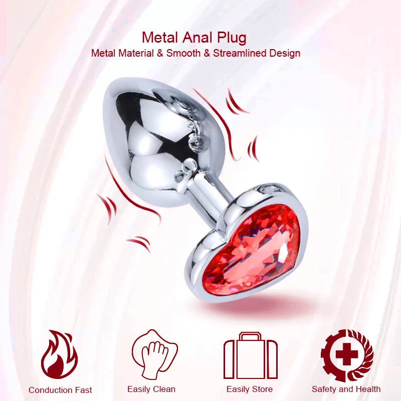 Anal Plug 3 Sizes Heart Metal Crystal Anal Plug for Women Removable Stainless Steel Butt Plug Men Stimulator Anal Sex Toys Dildo