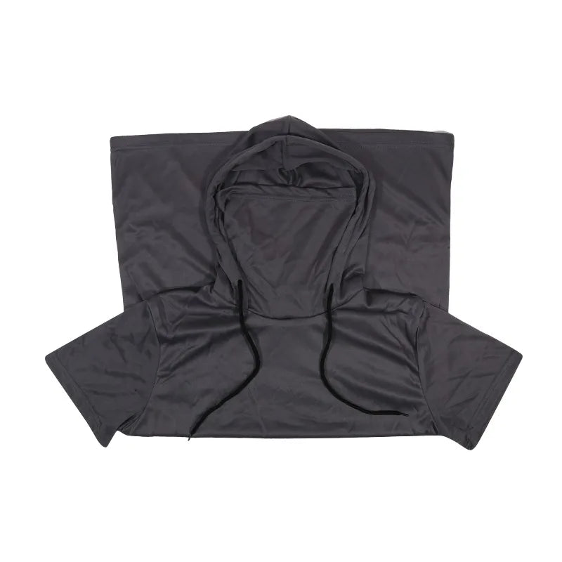 Mens Gym Thin Hoodie Short Sleeve Hoodies With Mask Sweatshirt Casual Splice Large Mask Hoodie Sweatshirt Hooded Tops Cycling