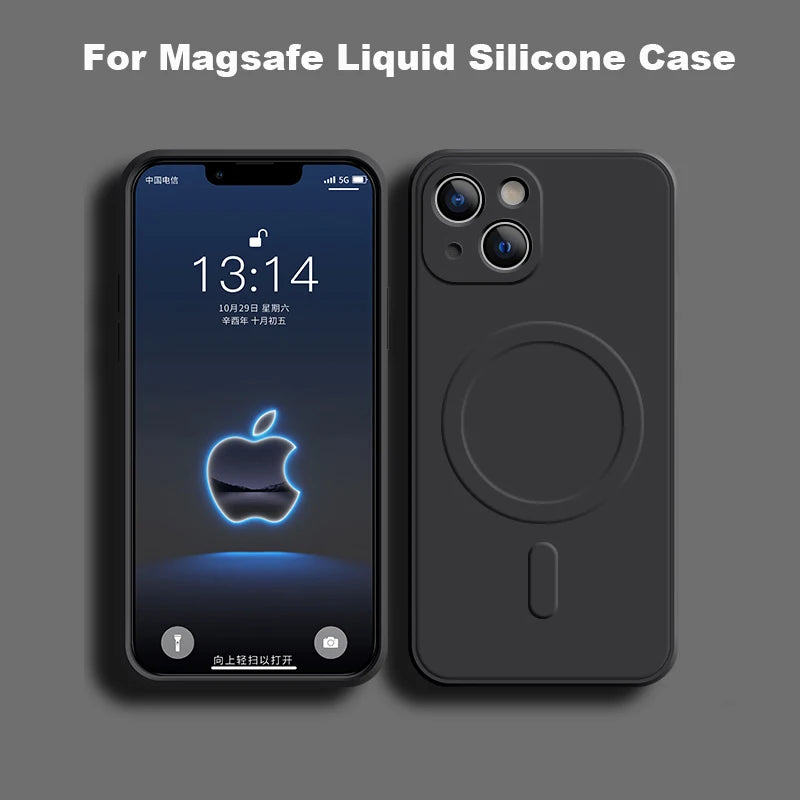 For Magsafe Magnetic Wireless Charging Luxury Soft Liquid Silicone Phone Case For IPhone 16 Pro Max 14 13 12 11 15 Pro Max Mini