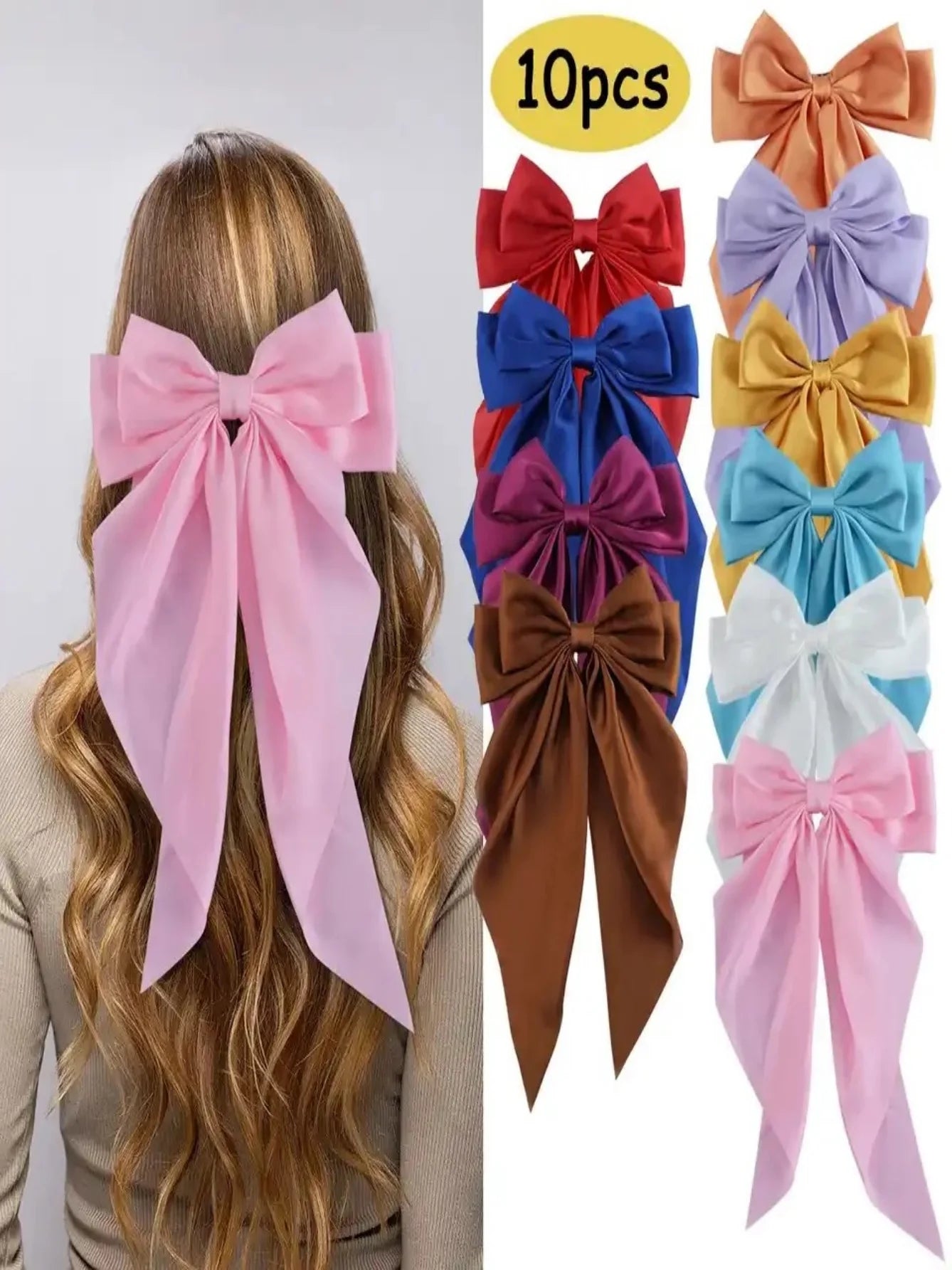 6 spring clip streamers bow hair clips for women