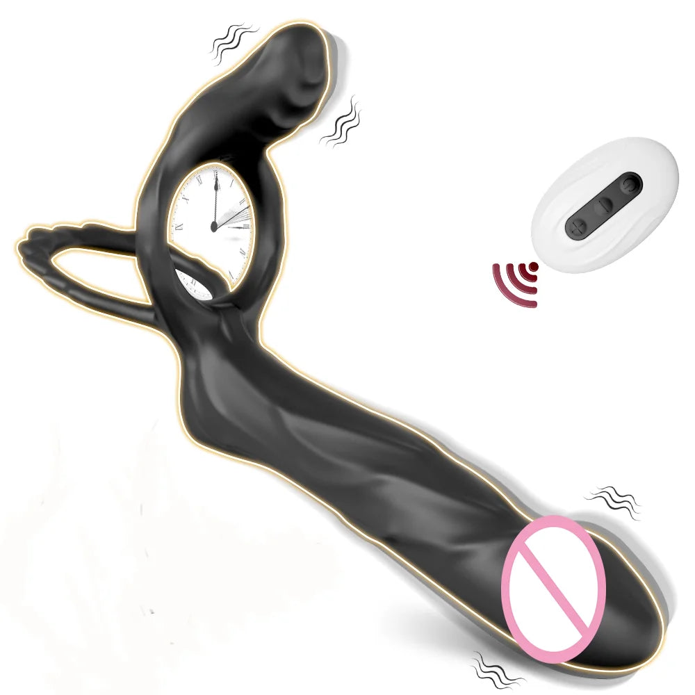 Double Penetration Cock Ring Anal Plug Dildo Vibrating Butt Plug Vibrator For Men Strap On Penis Erotic Sex Toys For Couples