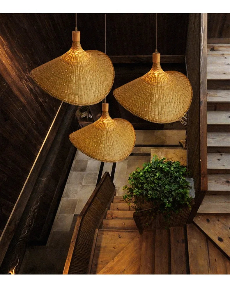Bamboo Hanging Lamp Pendant Ceiling Light Rattan Wicker Lustre Hand Knit Braiding Suspended Home Dining люстра потол