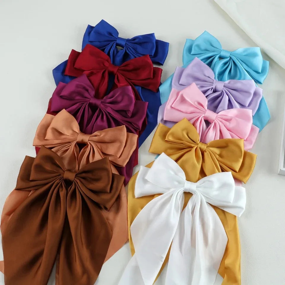 6 spring clip streamers bow hair clips for women