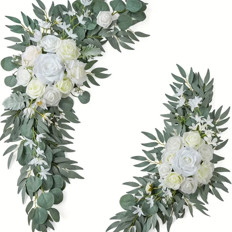 Artificial Wedding Arch Flowers Kit Boho Dusty Rose Blue Eucalyptus Garland Drapes for Wedding Decorations Welcome Sign
