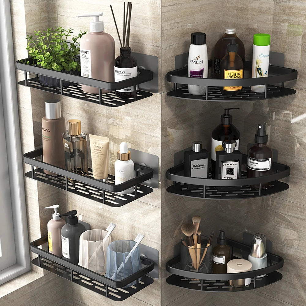 Kitchen wall mounted corner rectangular rack towel rack wall shower shampoo rack drilling-free rack tripod