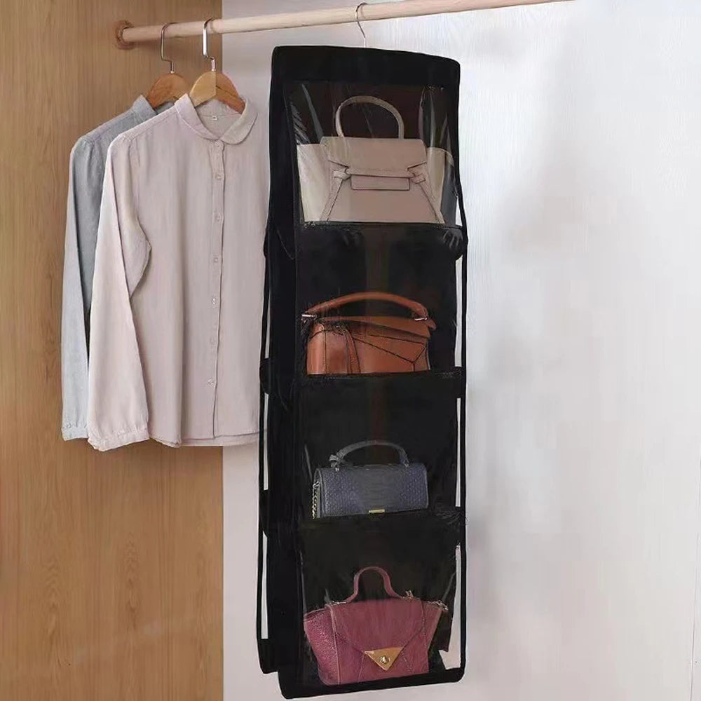 Double-Sided Hanging Bag Storage with Six Layers Transparent Bedroom Closet Organizer Dust Bag for Home Organization