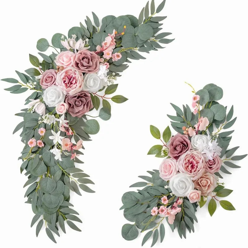 Artificial Wedding Arch Flowers Kit Boho Dusty Rose Blue Eucalyptus Garland Drapes for Wedding Decorations Welcome Sign