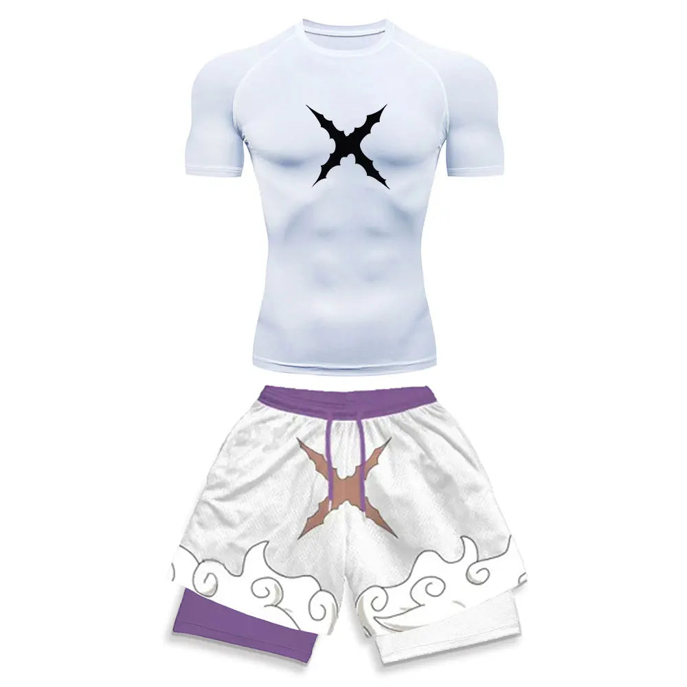 2025 Trendy Printed Compression Sports Suit Clothes Summer Men's Athletic Suit - Stylish Fitness Running Casual Two-Piece Set