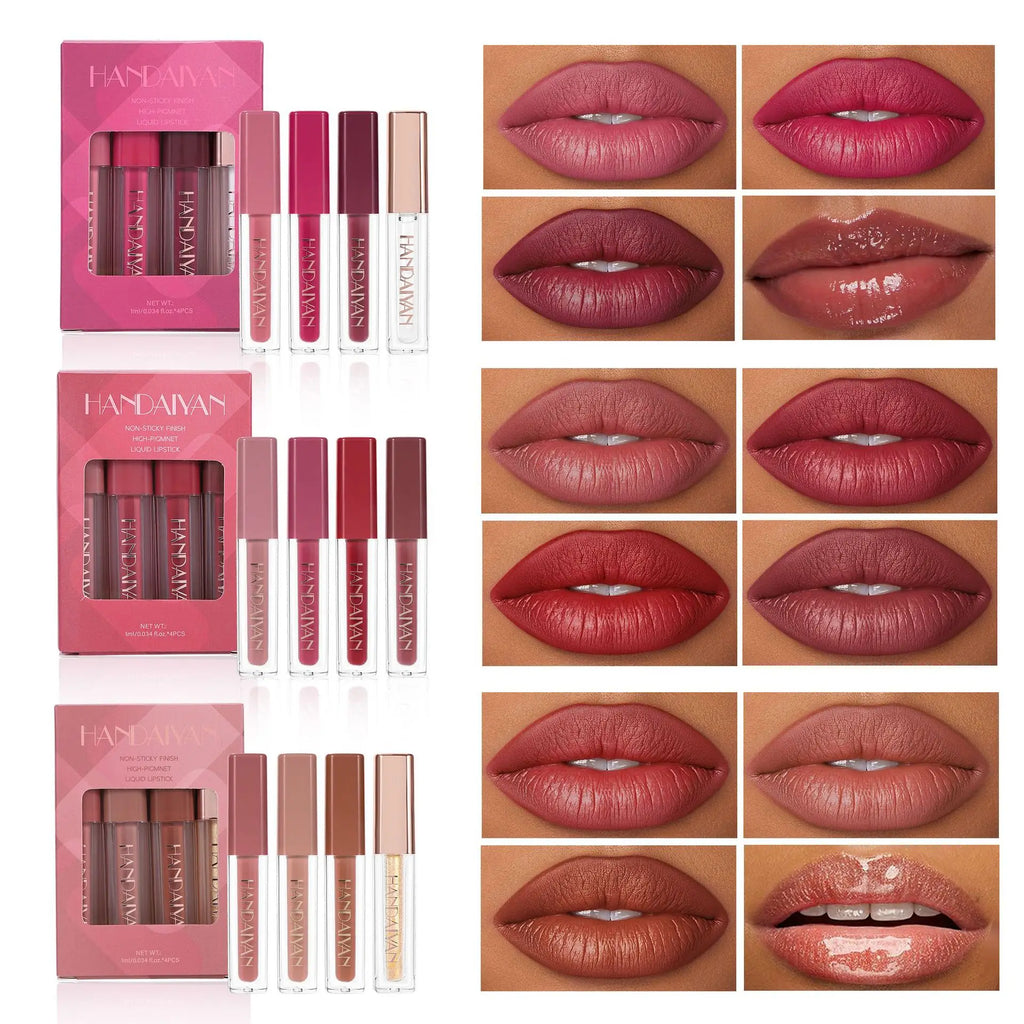 4 Pcs Lip Gloss Set, Waterproof Non Transfer Shimmer Lipstick, Long Lasting & Easy to Apply Liquid Lip Gloss for Daily Makeup