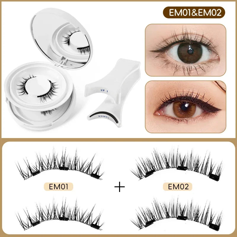 2pairs Magnetic False Eyelashes New Style Glue-Free Mink False Eyelashes Natural Nude Makeup With Mirror Reusable Beauty