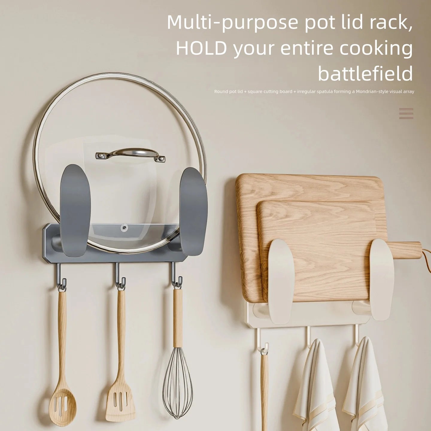 No-drilling kitchen storage rack, pot lid rack, wall-mounted cutting board, display rack, storage rack, household multifunctiona
