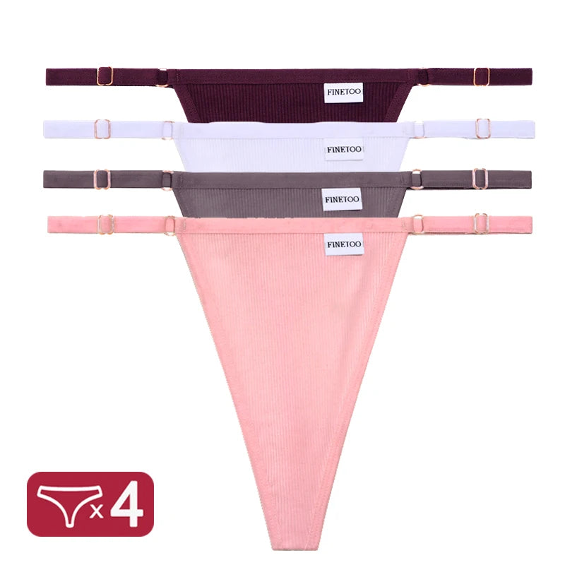 4PCS/Set G-String Cotton Panties Sexy Women's Underwear T-Back Lingerie Pantys Female Low Rise Intimates Adjustable Strap Thongs