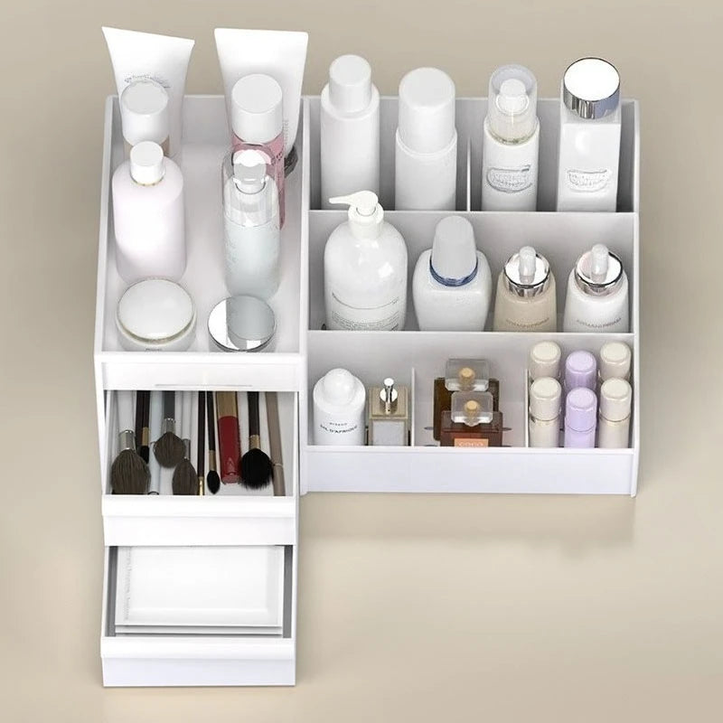 1pc White New Drawer Makeup Storage Box Dormitory Finishing Plastic Shelf Cosmetics Skin Care Dressing Table Desktop