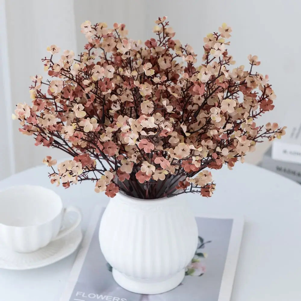 Artificial Flower Silk Gypsophila Peach Home Room Table Outdoor Garden Wedding Bridal Bouquet Festival Party DIY Gift Decoration