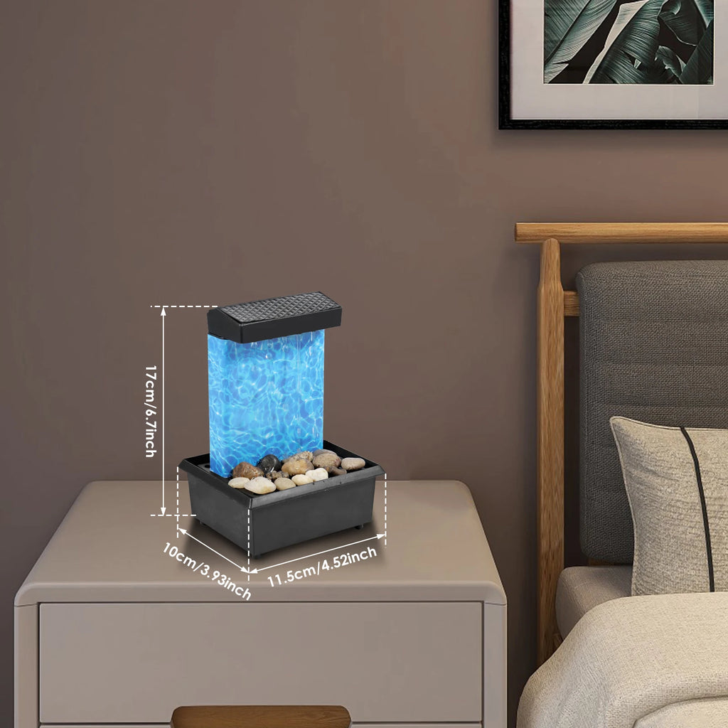 Tabletop Fountain with Light Battery/USB Operated Mini Desktop Waterfall Decoration Creative Flowing Water Fountain Ornaments