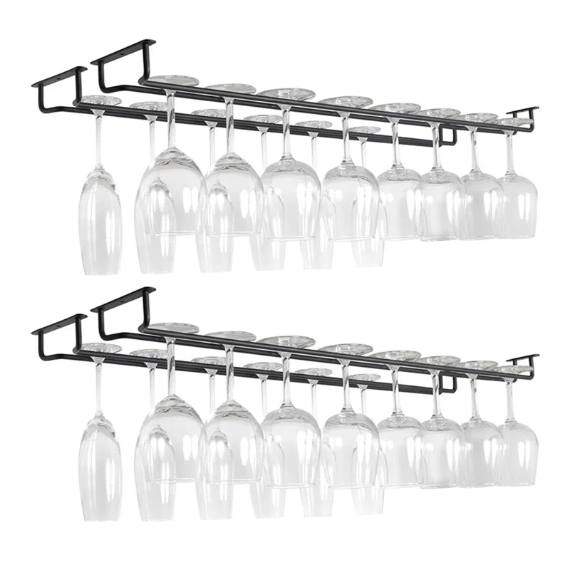 Large Stemware Wine Glass Hanger Rack Under Cabinet Kitchen Bar Storage Black 87HA