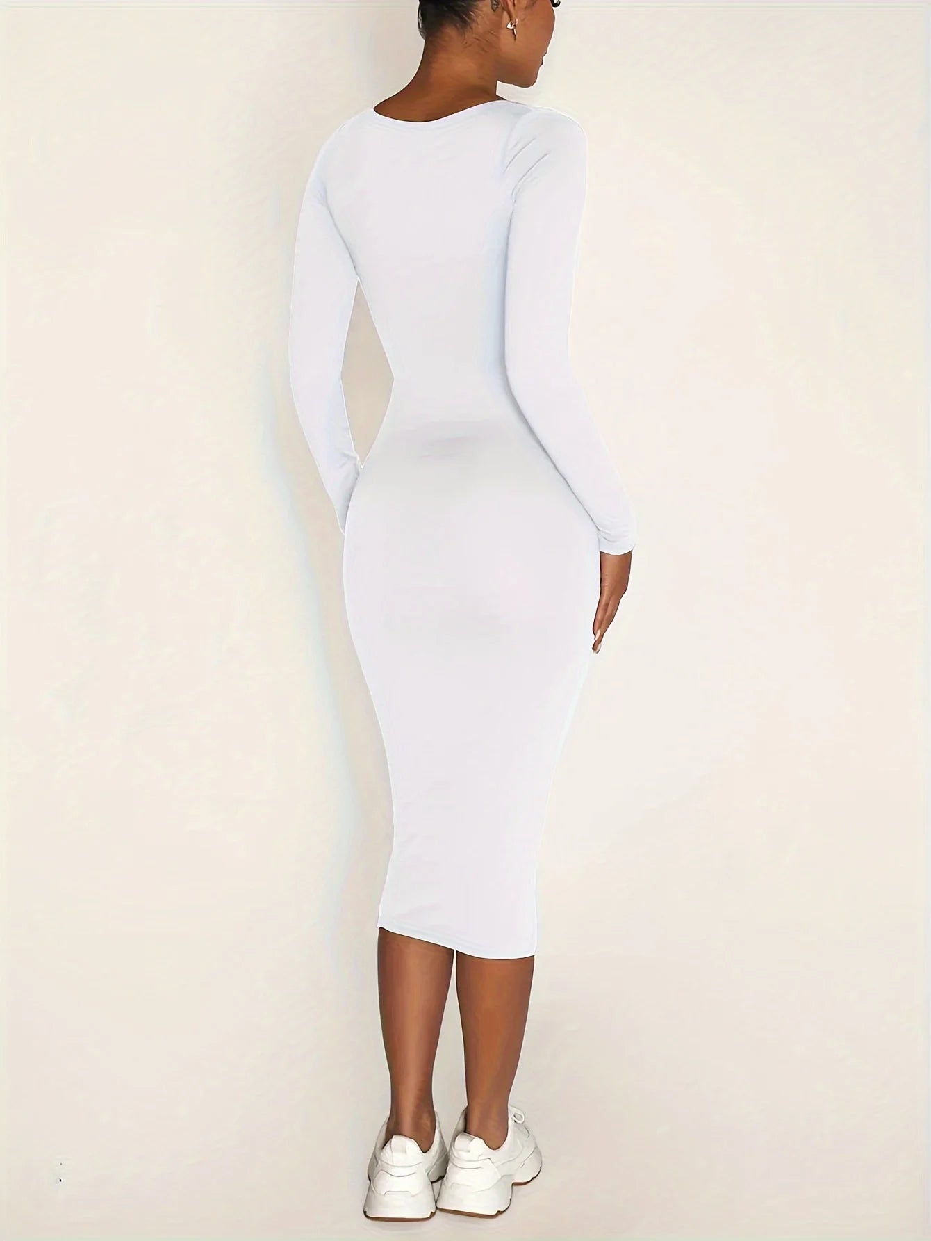 Womens Long Sleeve U-Neck Party Bodycon Midi Jumper Dress Stretch Winter Dresses